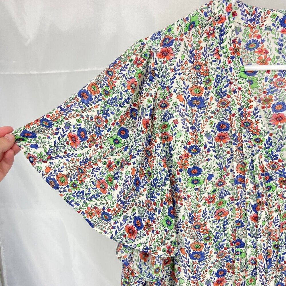 Rose & Olive Women 2X Floral Blouse Tunic Top Pleated Short Sleeve Flowy Shirt - Picture 2 of 9